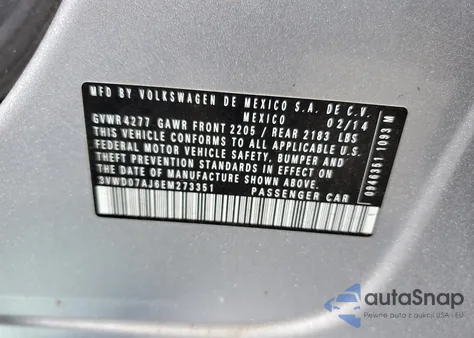 2014 Volkswagen Jetta Se из США, поврежденный, VIN 3VWD07AJ6EM273351